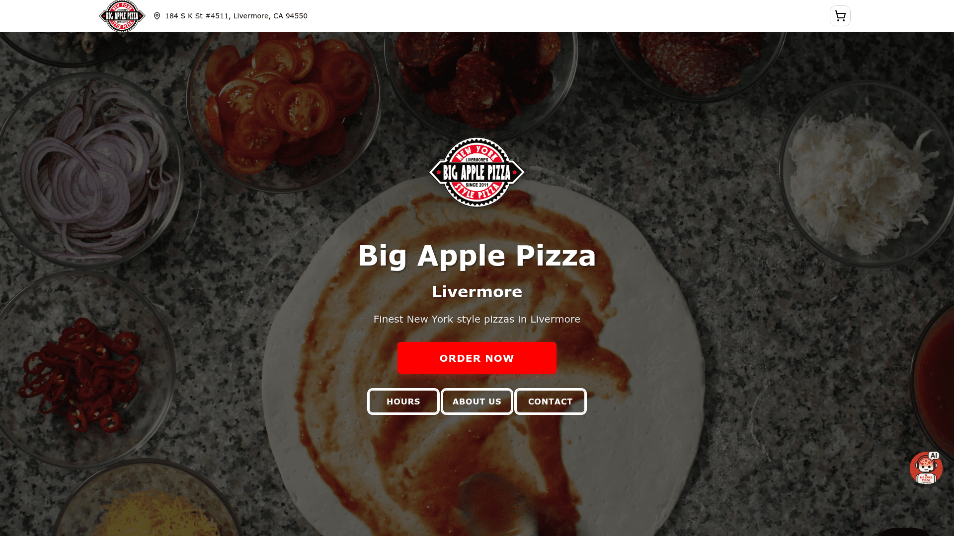 Big Apple Pizza homepage
